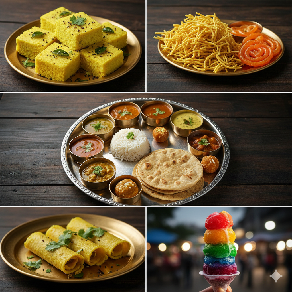 A plate of delicious Gujarati street food, a highlight for visitors flying from London to Ahmedabad.