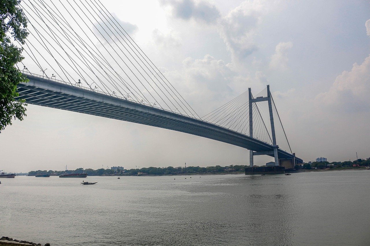bridge, river, biddasagor bridge, kolkata bridge, urban, city, road
